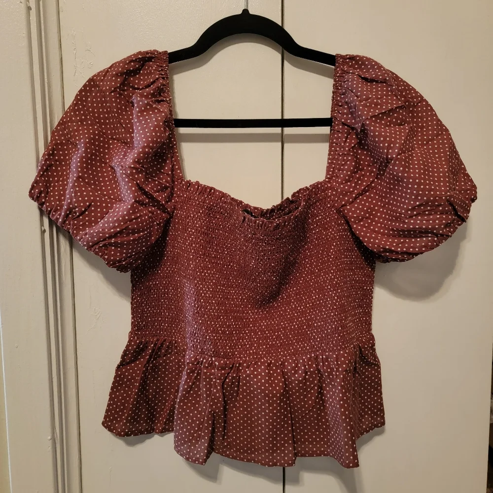 NWT J Crew Squareneck smocked cotton voile top in dot - Picture 3 of 6